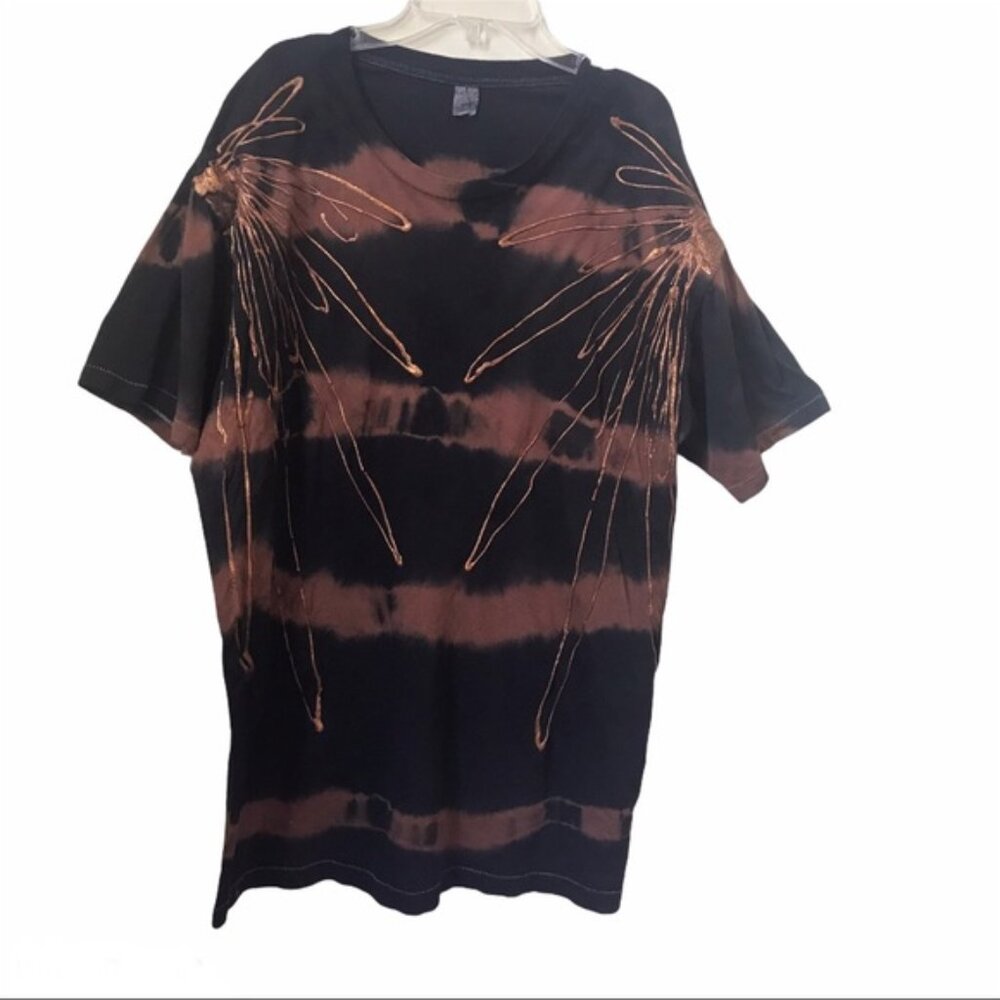 Screen Stars Vintage 80s Tiedye 3D Metallic Cotton T Shirt Oversized Paint Brown